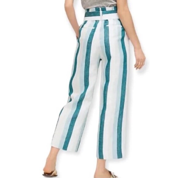 J.Crew Paper-Bag Linen Pants Turquoise/White Stripe - 4 - Picture 2 of 10